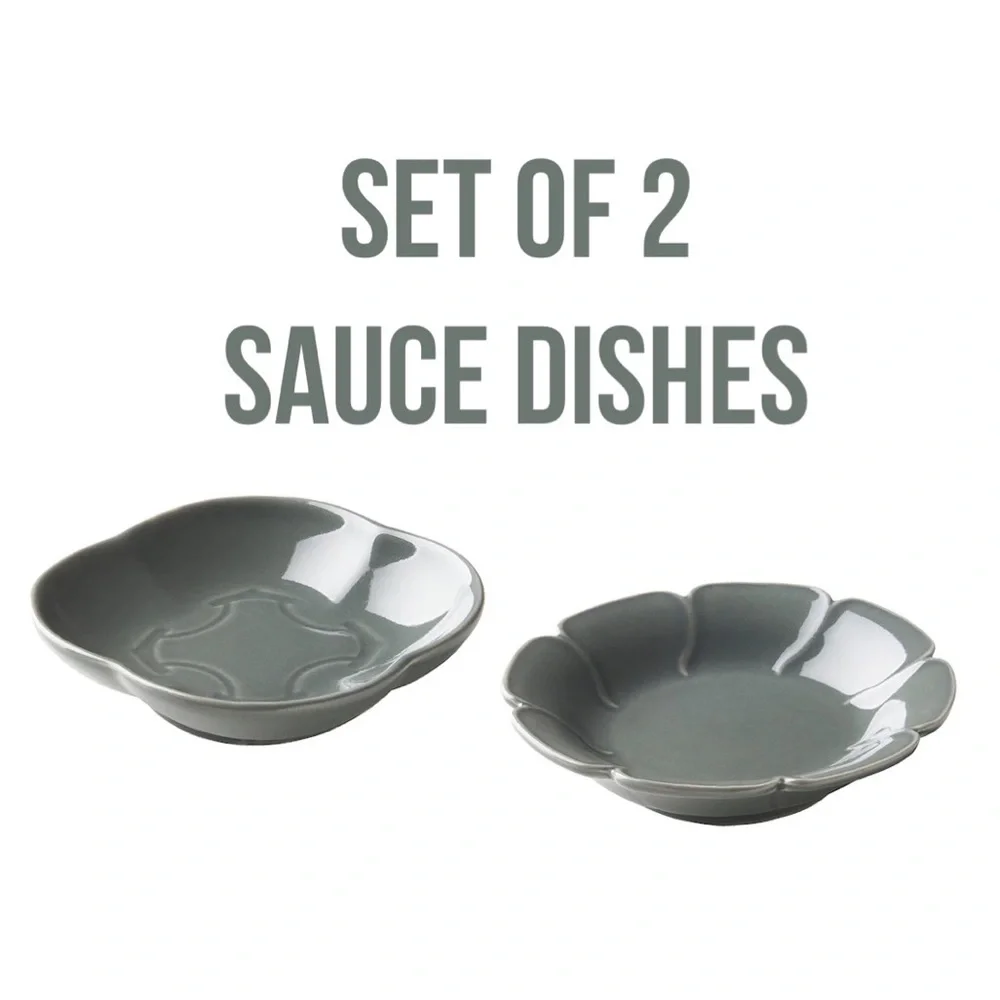 Retired IKEA FÖSSTA Sauce dish, set of 2, gray/green/petals